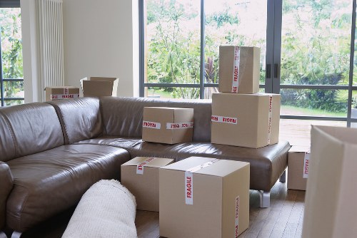 Packed boxes and wrapped furniture ready for transport in Greenwich